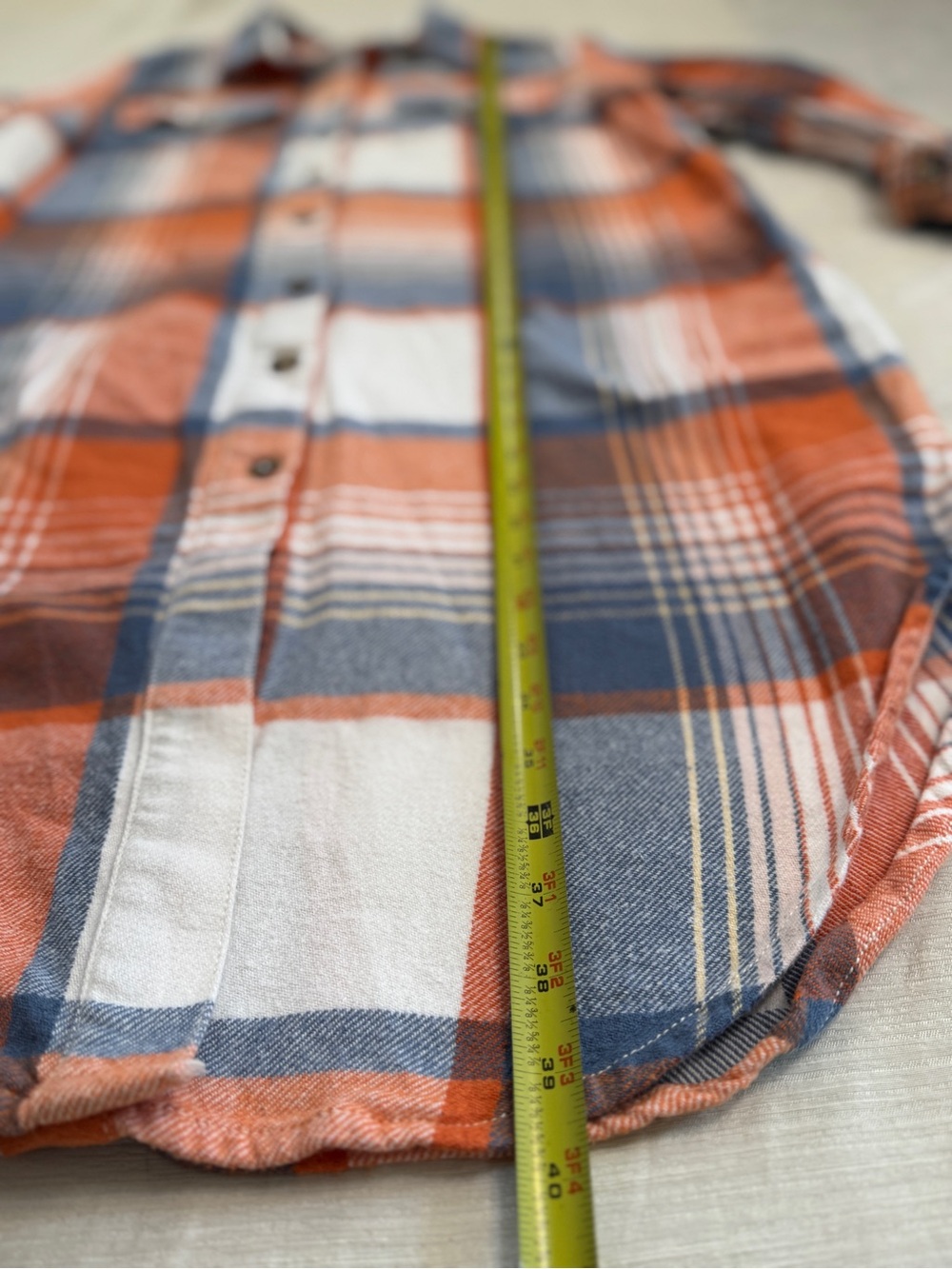 Sundance Women’s Petite Large Lorelei Plaid Flannel Shirt Dress Blue Orange - Picture 6 of 7